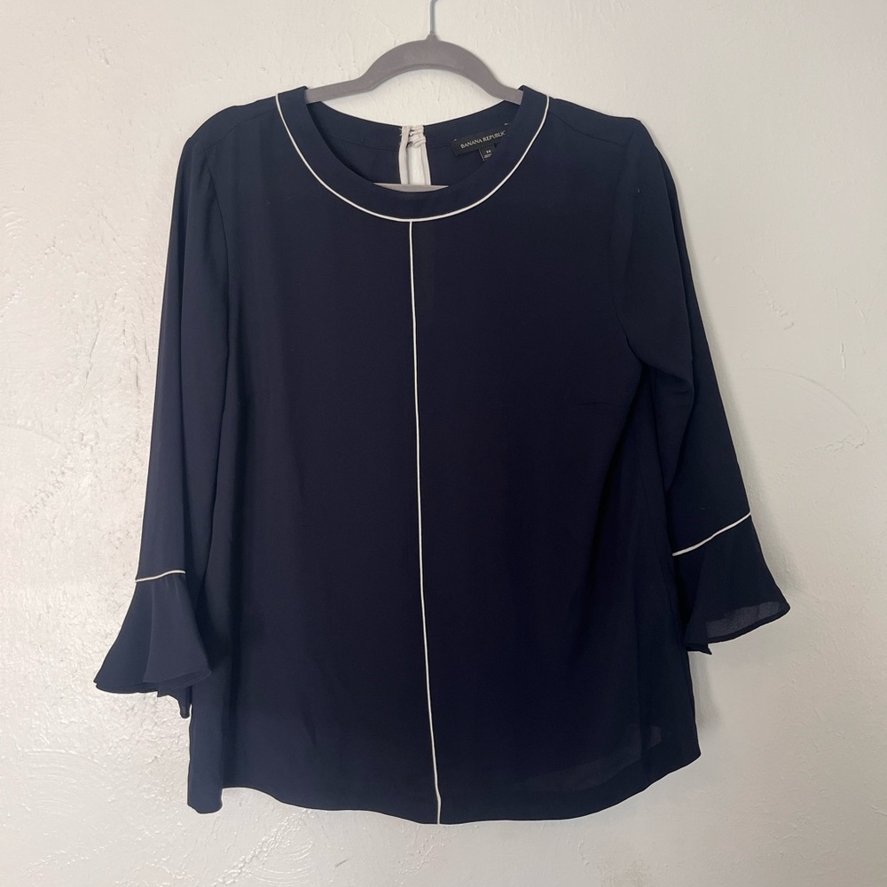 Banana Republic Navy Blouse with White Detail
